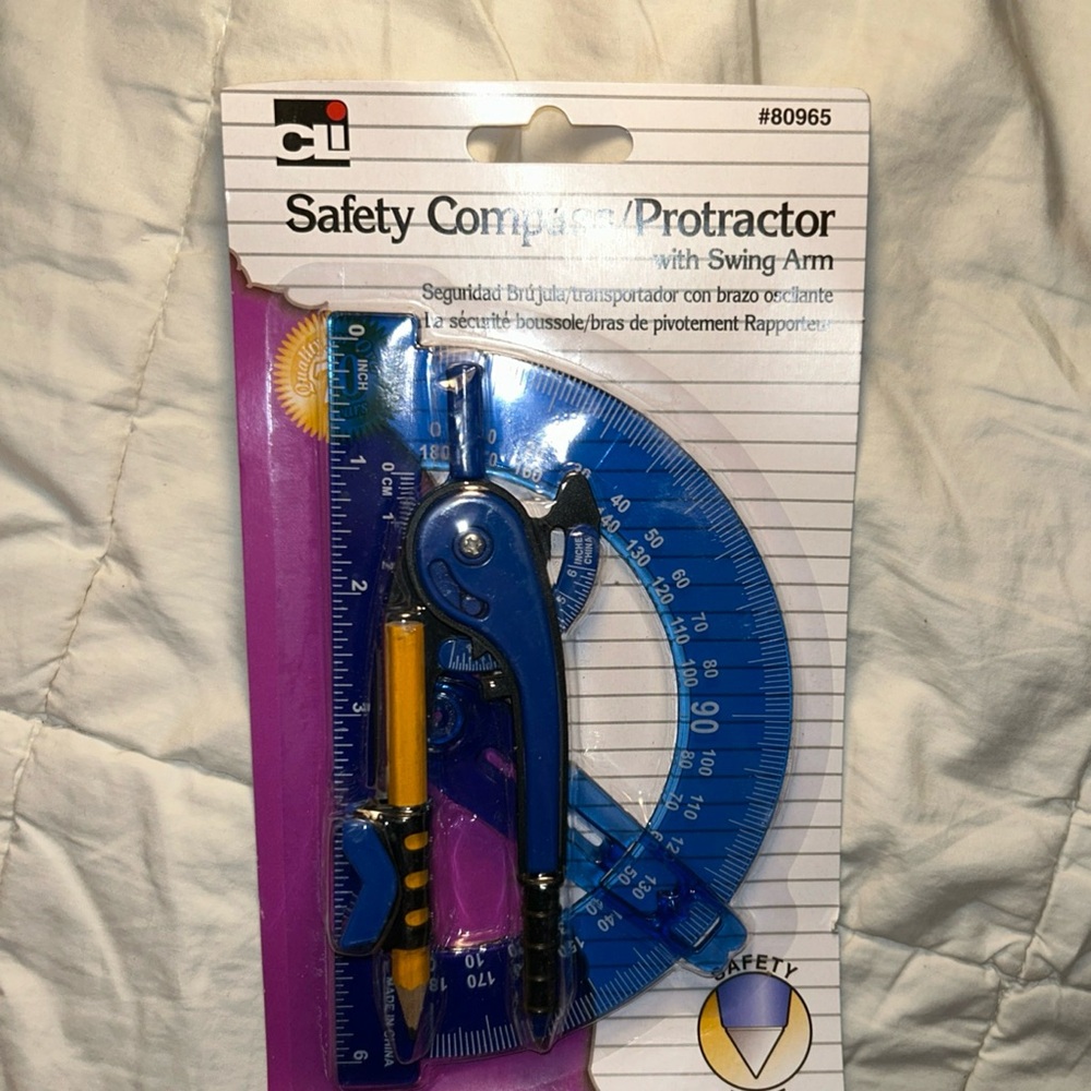 **6/$20** Safety Compass Protractor With Swing Arm - New In Package - Picture 2 of 4